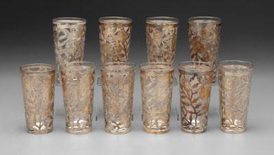 Ten silver overlay tumblers: floral