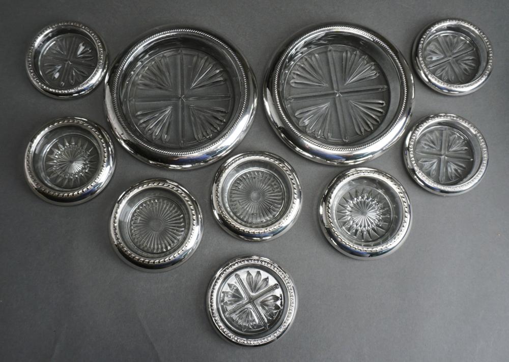 TEN STERLING SILVER MOUNTED GLASS