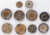 TEN STONEWARE CROCK AND CHURN
