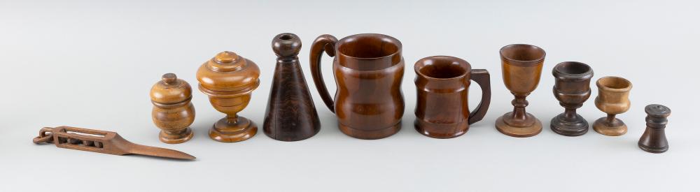 TEN TREENWARE ITEMS HEIGHTS FROM 2”