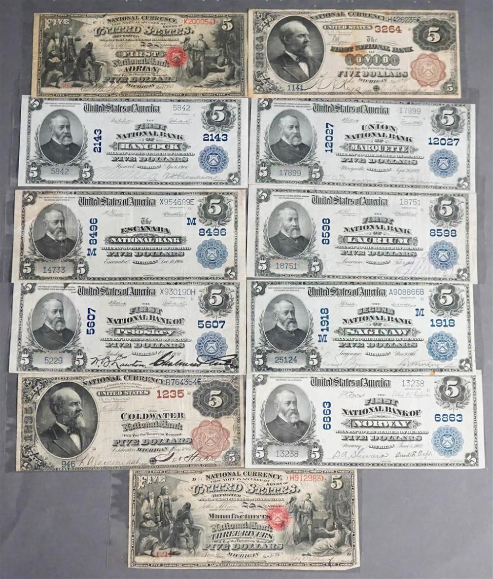 TEN U.S. 5-DOLLAR NOTES, LARGE