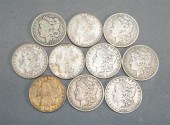 TEN U.S. MORGAN SILVER DOLLARS