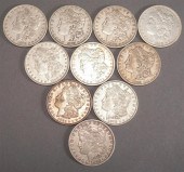 TEN U.S. MORGAN SILVER DOLLARS