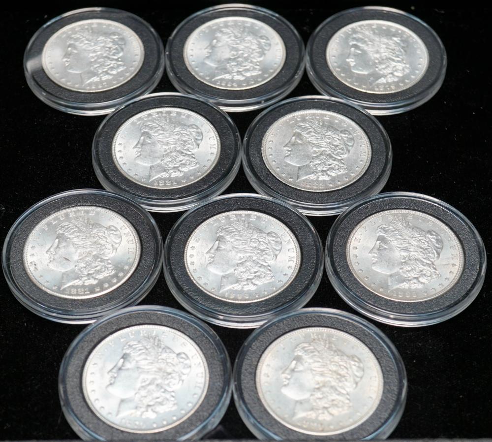 TEN U.S. MORGAN SILVER DOLLARSTen