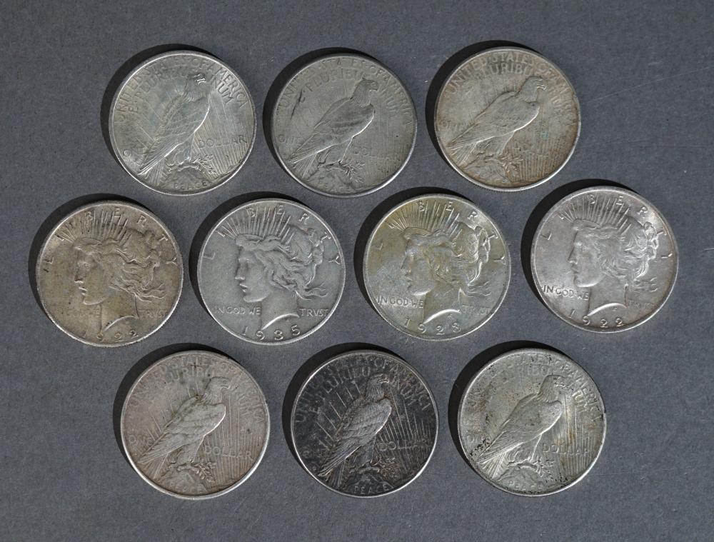 TEN U.S. PEACE TYPE SILVER