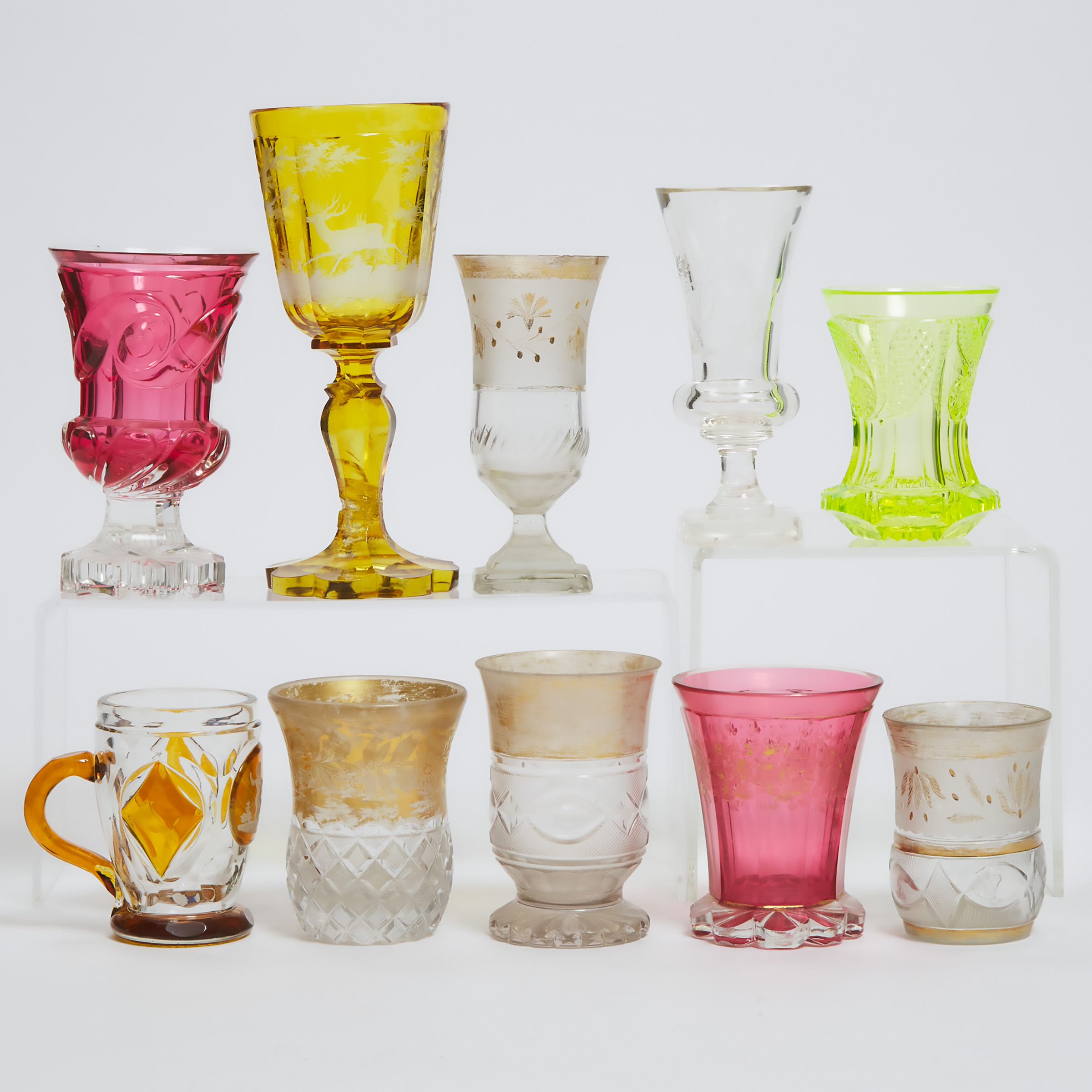 Ten Various Bohemian Cut Glass