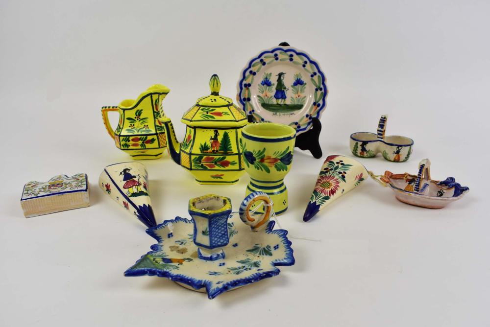 TEN VARIOUS QUIMPER EARTHENWARE