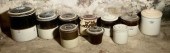 Ten vintage lidded stoneware c