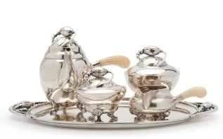 GEORG JENSEN Silver Tea Service on Tray