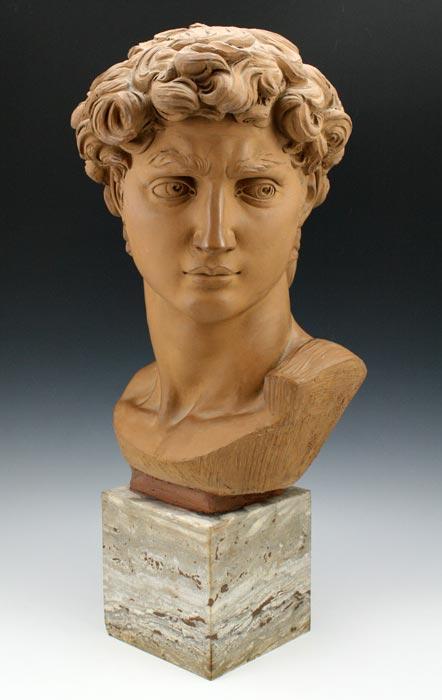 TERRA COTTA BUST OF DAVID: 16'' h.,