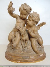 TERRA COTTA STATUE WITH PUTTI