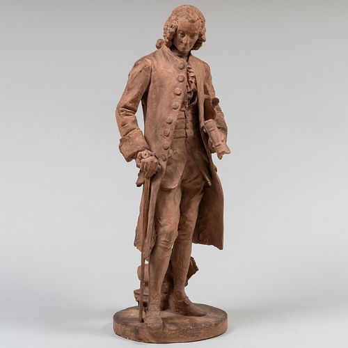 TERRACOTTA MODEL OF VOLTAIRE WITH A