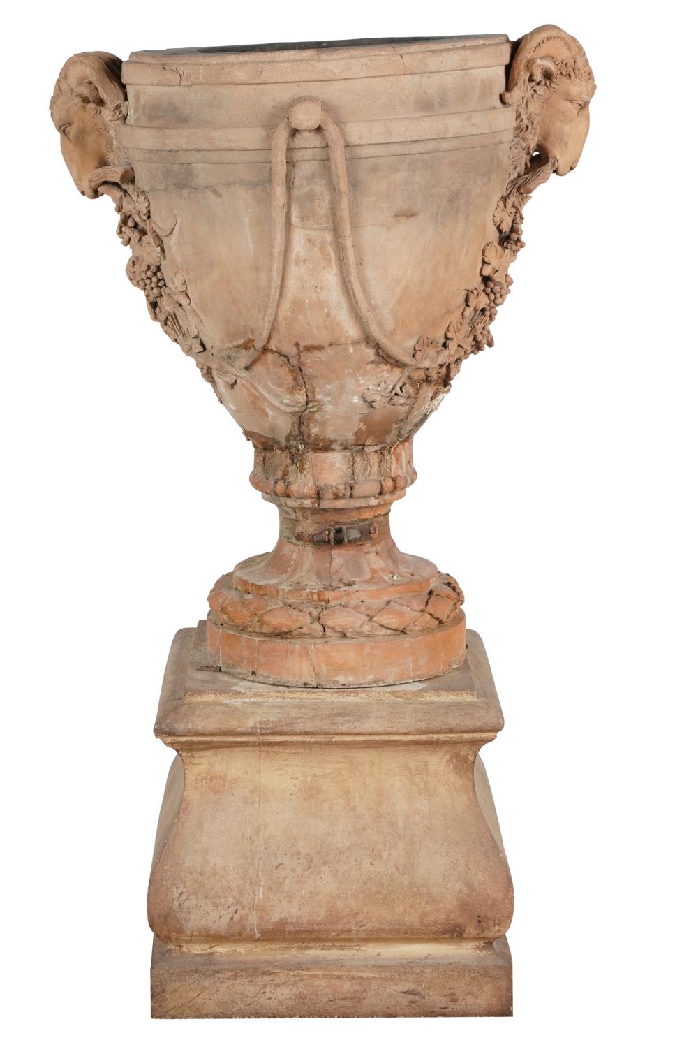 TERRACOTTA URNon stand, in two