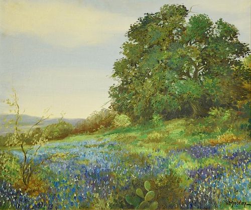 TEXAS BLUEBONNETS O/C, SIGNEDOil on