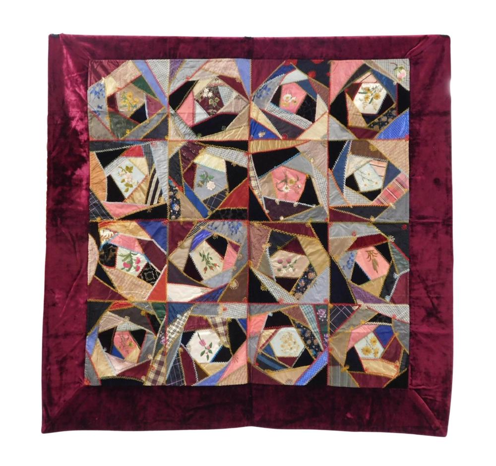 TEXTILE: 1890'S EMBROIDERED SILK