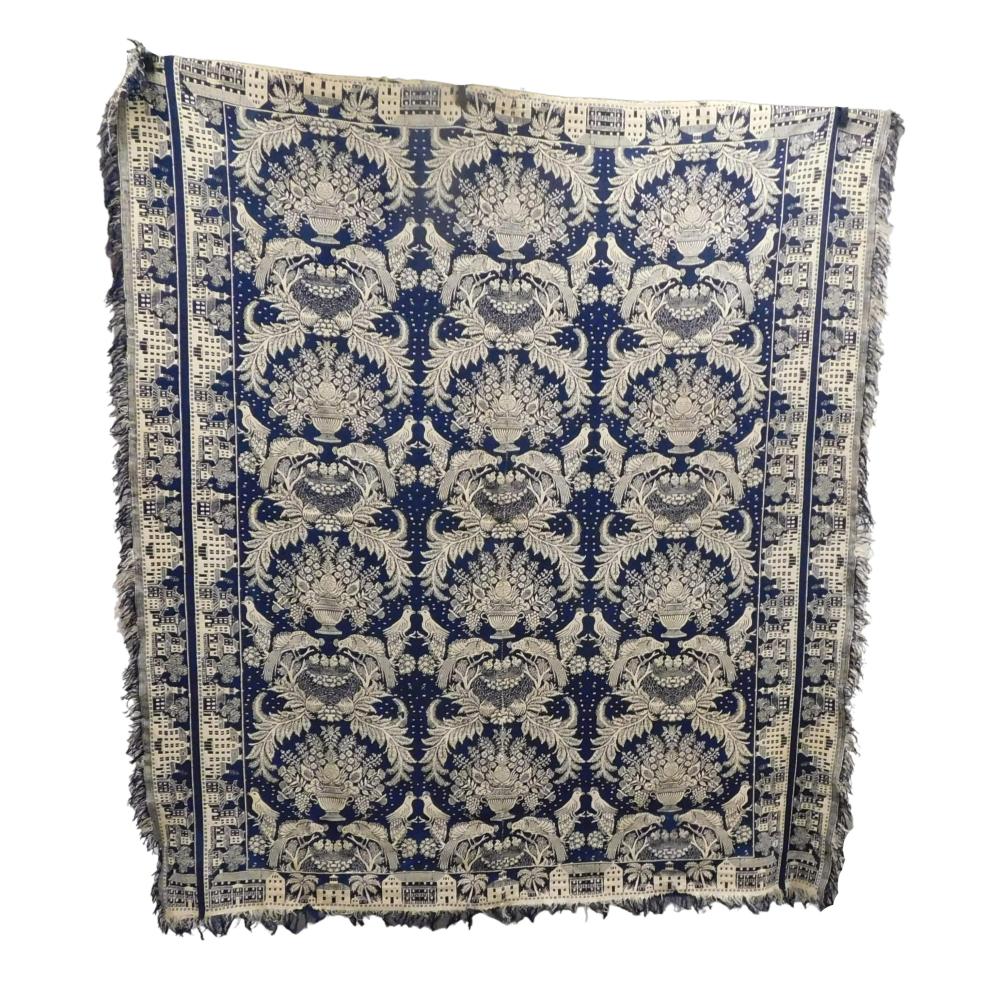 TEXTILE: BLUE WOOL AND WHITE COTTON