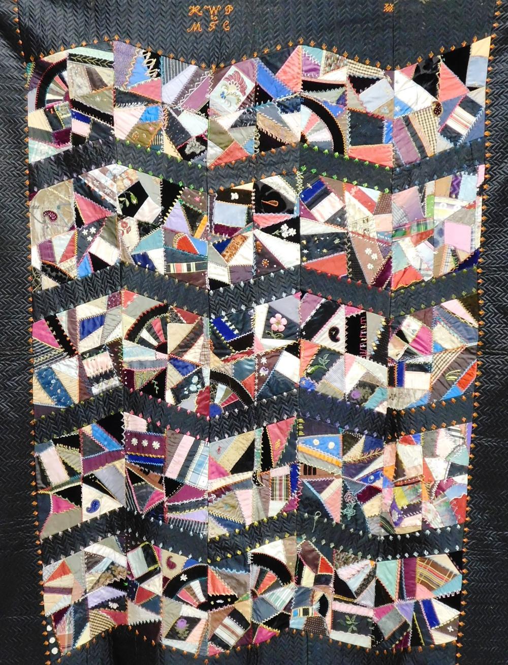 TEXTILE: CRAZY QUILT, 19TH C.,