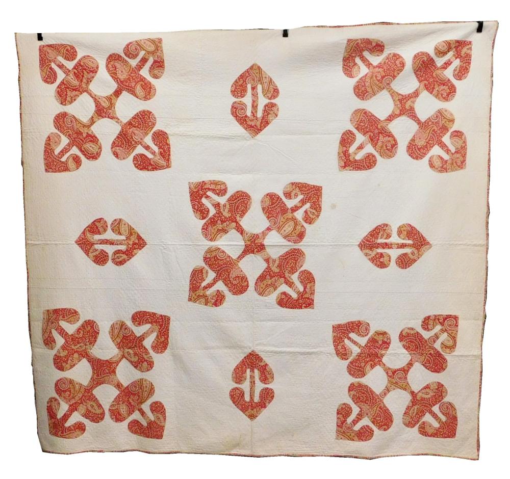 TEXTILE: QUILT, RED AND WHITE,