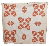 TEXTILE: QUILT, RED AND WHITE,