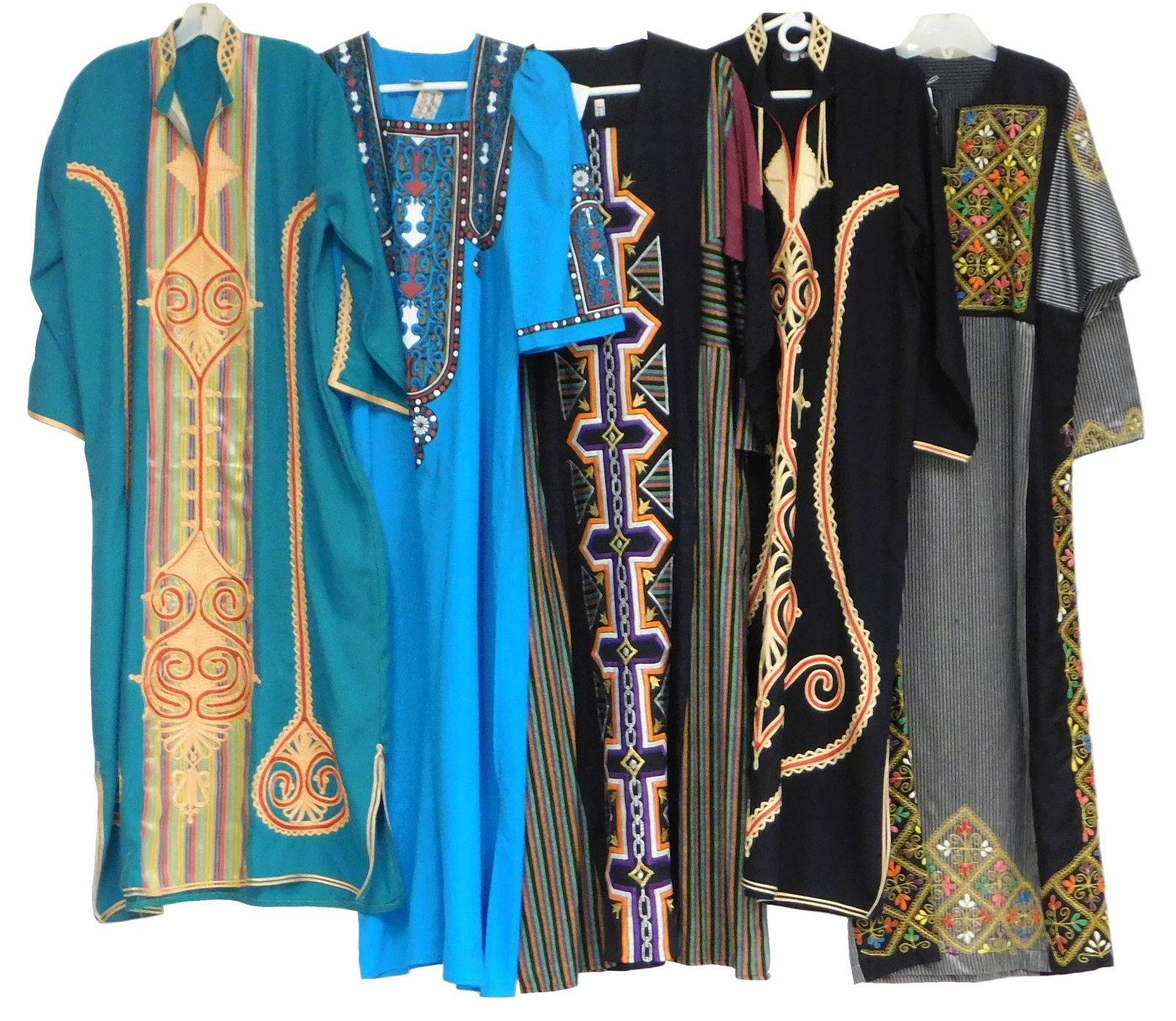 TEXTILES: FIVE CAFTANS, LATE 20TH