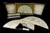 TEXTILES: FOUR 19TH C. FANS: O