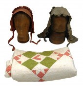 TEXTILES: QUILT AND TWO BONNET