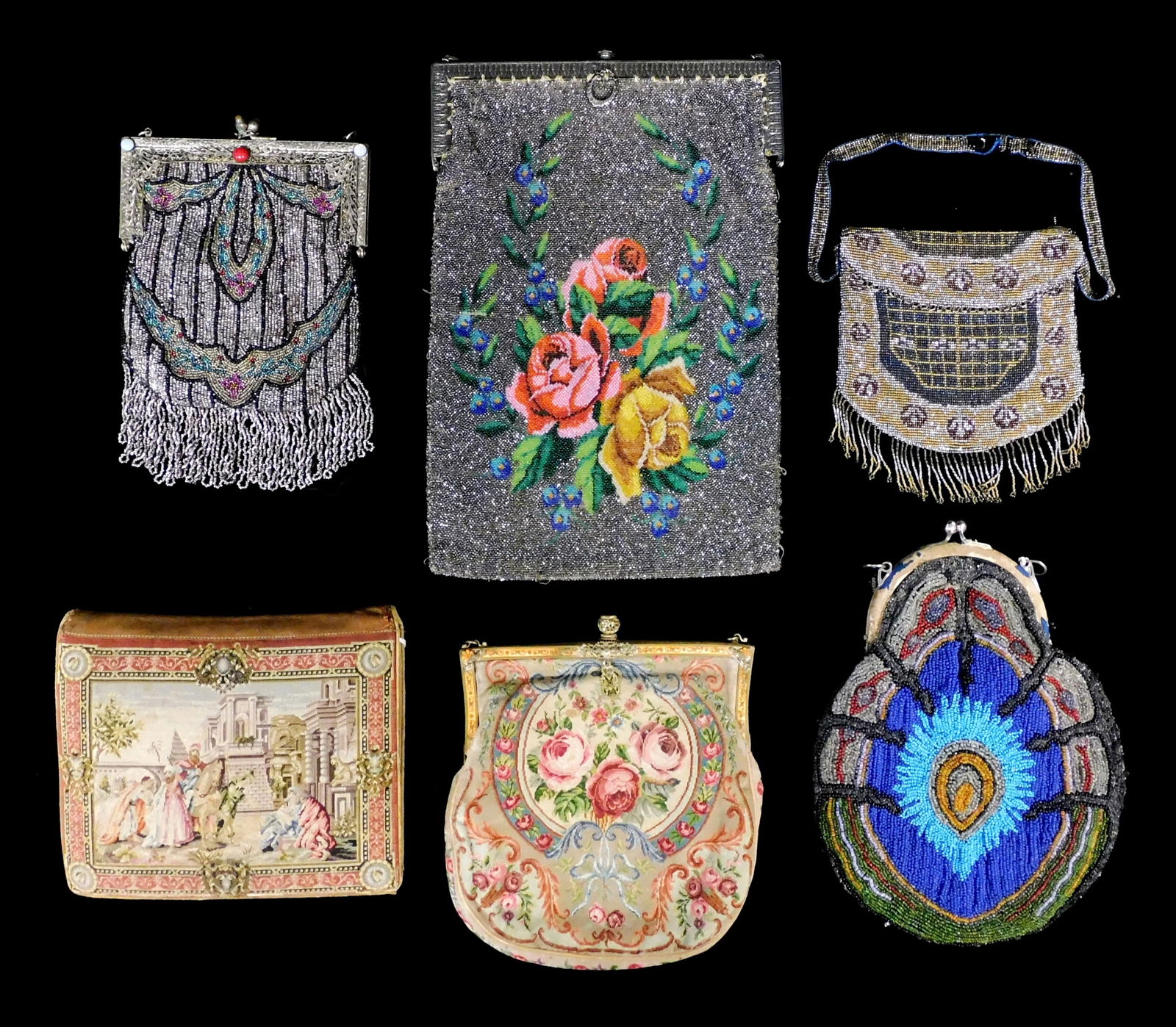 TEXTILES: SIX ASSORTED BEADED AND