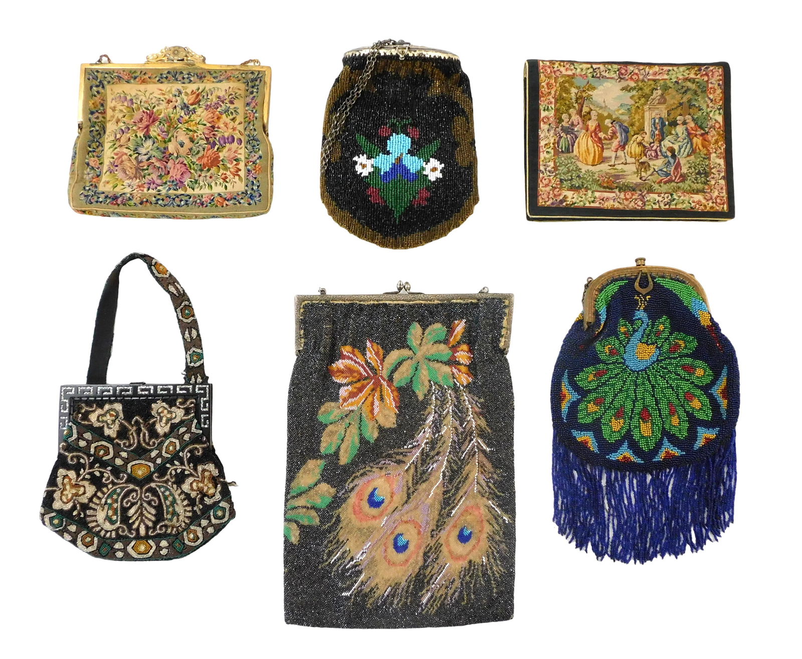TEXTILES: SIX ASSORTED BEADED AND