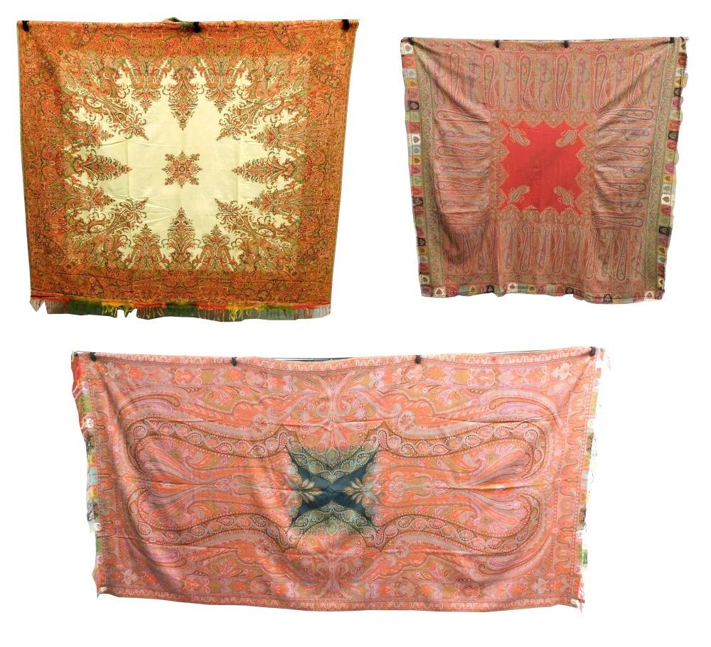 TEXTILES: THREE PAISLEY SHAWLS: