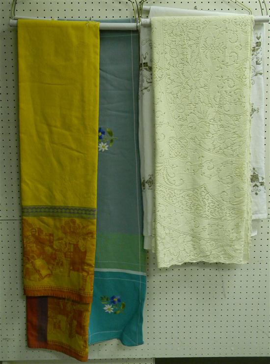 TEXTILES: Three table cloths: a tan