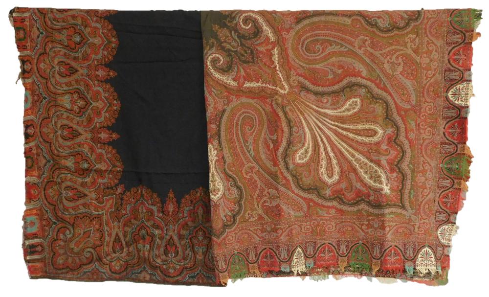 TEXTILES: TWO PAISLEY SHAWLS, BLACK