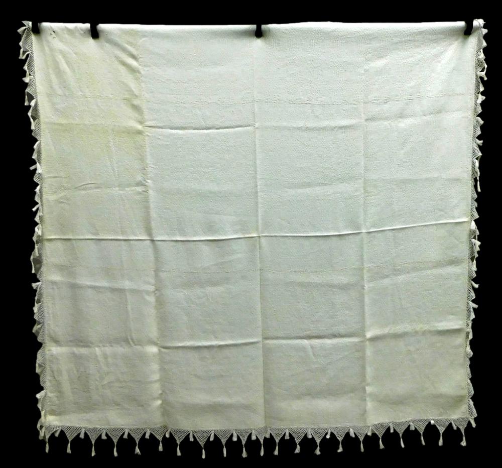 TEXTILES: WHITE TABLE COVER, C.