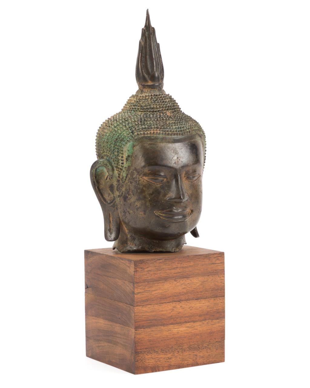 THAI BRONZE BUST OF THE BUDDHA ON