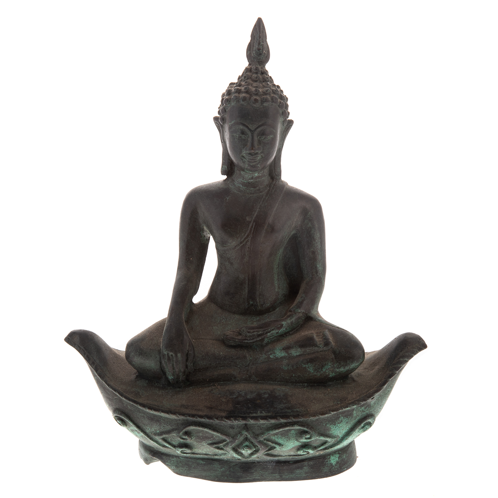 THAI BRONZE SEATED BUDDHA IN BOAT