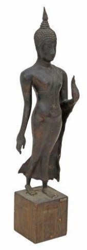 THAI BRONZE WALKING FIGURE OF