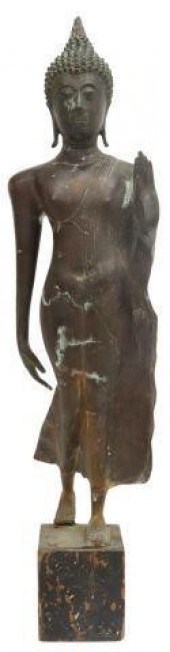 THAI BRONZE WALKING FIGURE OF