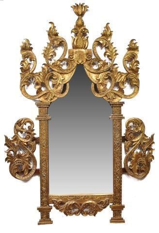 THAI CARVED GILTWOOD WALL MIRROR,