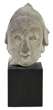 THAI CARVED STONE BUDDHA HEADf