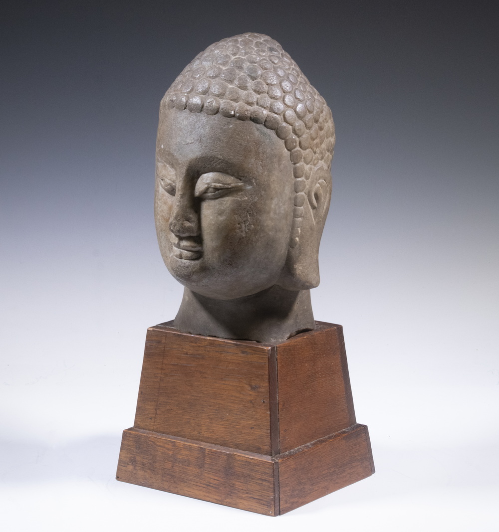 THAI CARVED STONE HEAD Antique 11th