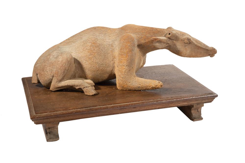 THAI CARVED TEAK WOOD FIGURE OF A