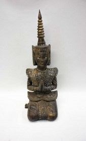 THAI CARVED WOOD FIGURAL SCULP