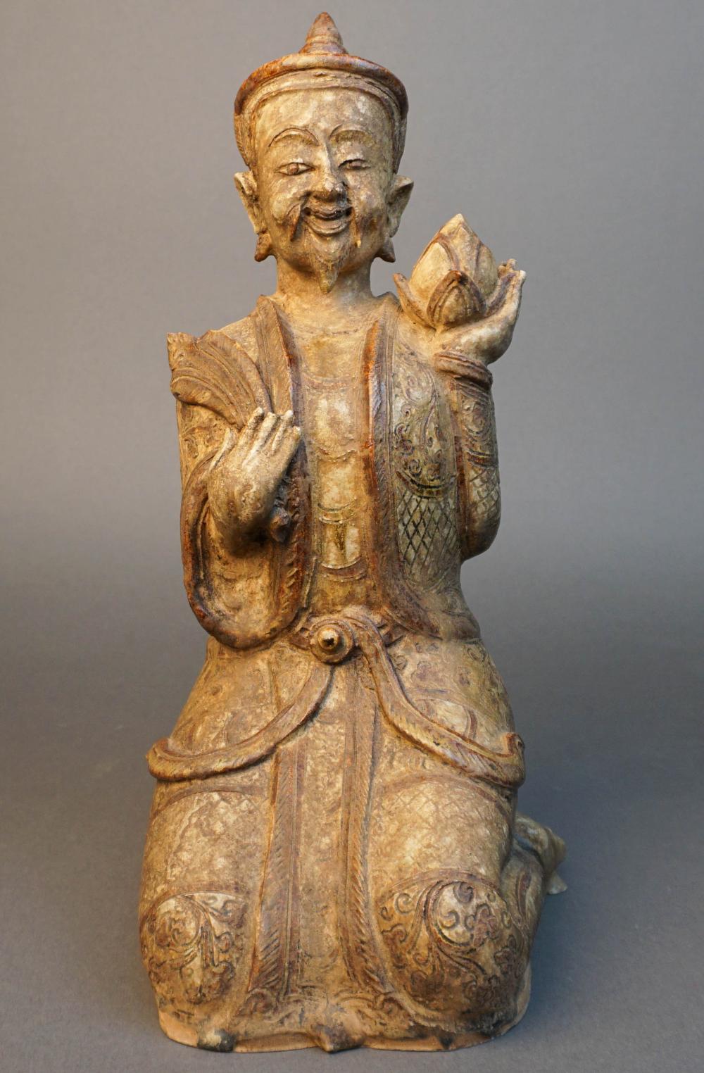 THAI CERAMIC FIGURE OF KNEELING MAN