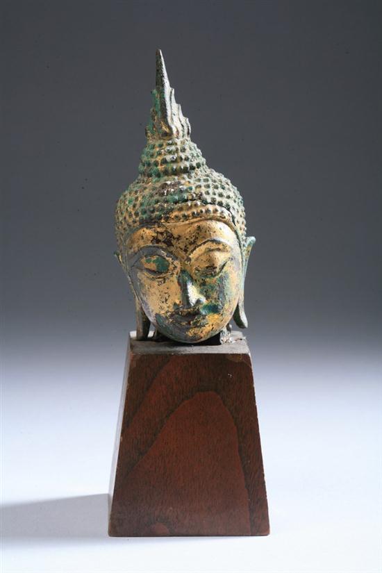 THAI GILT BRONZE HEAD OF BUDDHA.