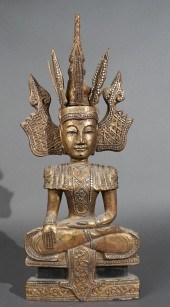 THAI JEWELED AND GILT WOOD SEA