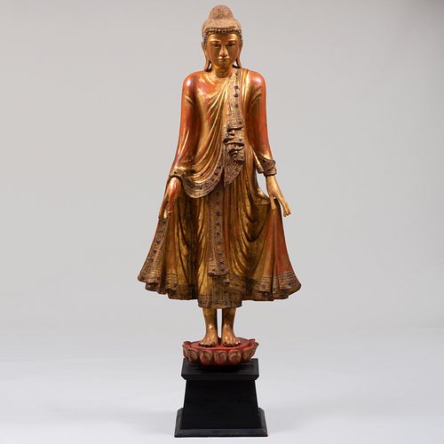 THAI LACQUERED FIGURE OF A STANDING