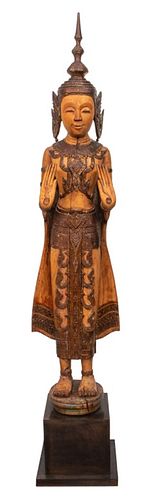 THAI LARGE CARVED WOOD FIGURAL