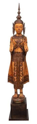 THAI LARGE CARVED WOOD FIGURAL
