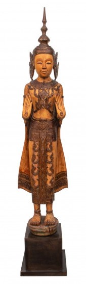 THAI LARGE CARVED WOOD FIGURAL