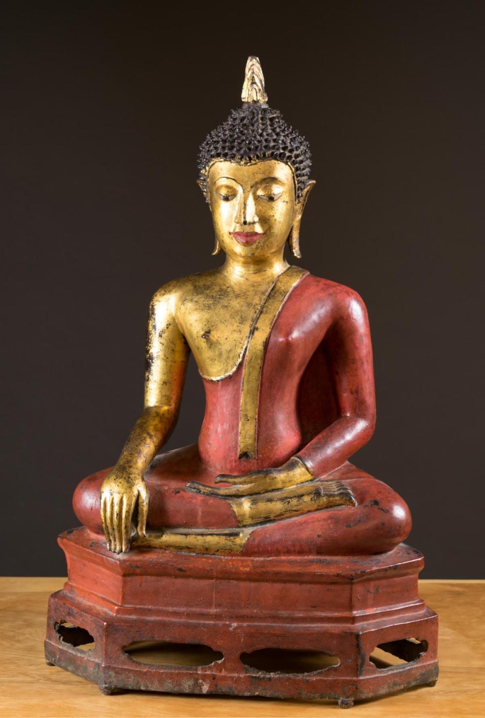 THAI PARCEL GILT AND RED PAINTED