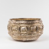 THAI REPOUSSE SILVER FOOTED BO